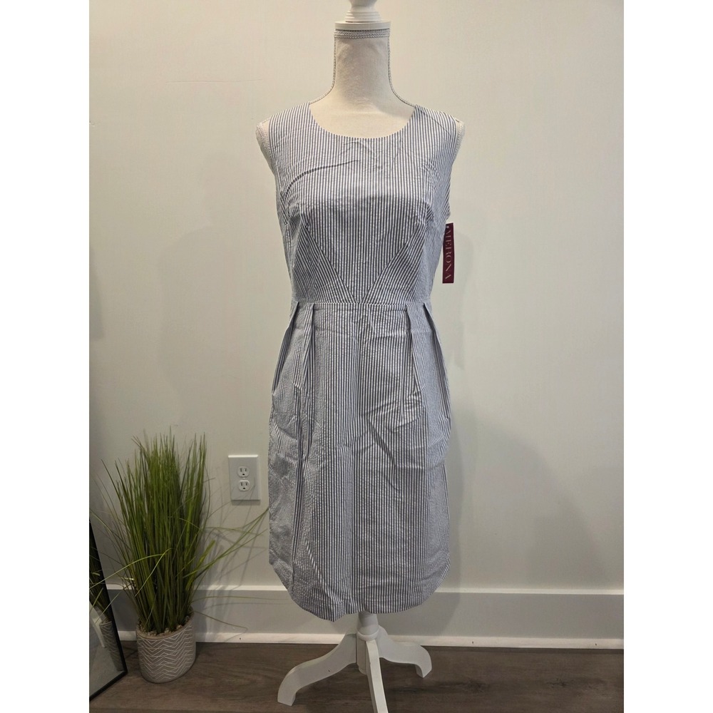 NWT Merona 2014 Size 6 Blue and White Pinstripe 100% Cotton Sleeveless Dress